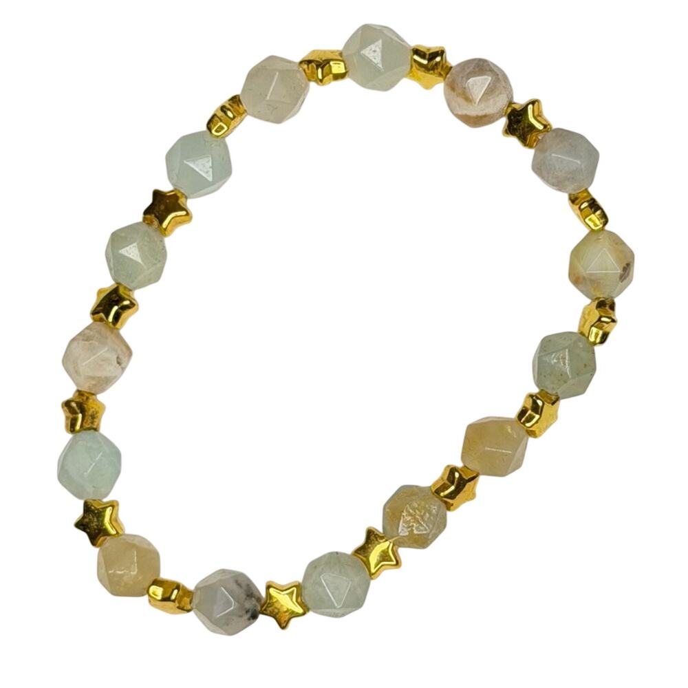 Blue opal bracelet stretchy handmade with star spacers